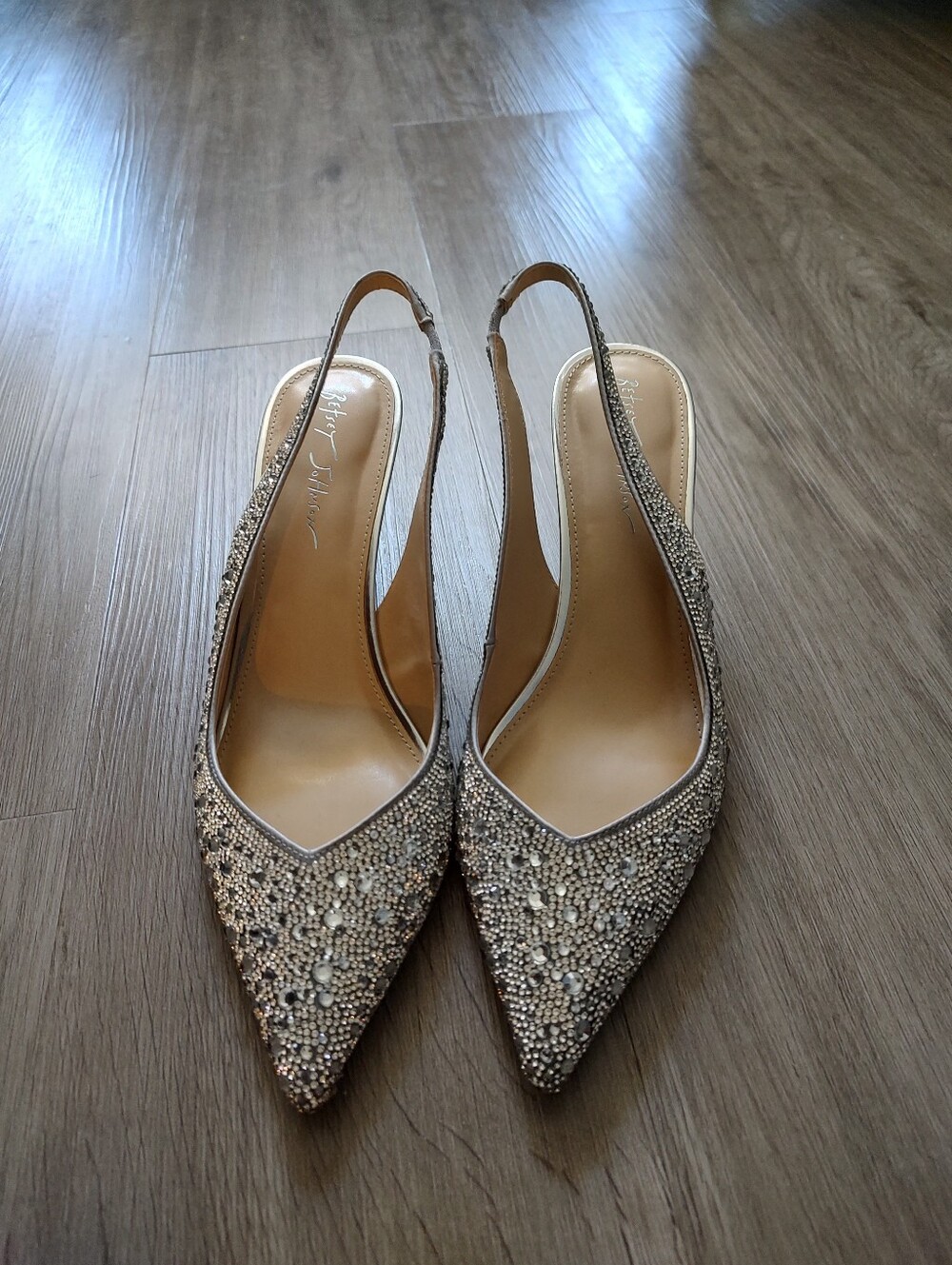 New Betsey Johnson Embellished Silver Slingback Pointed-Toe Heels